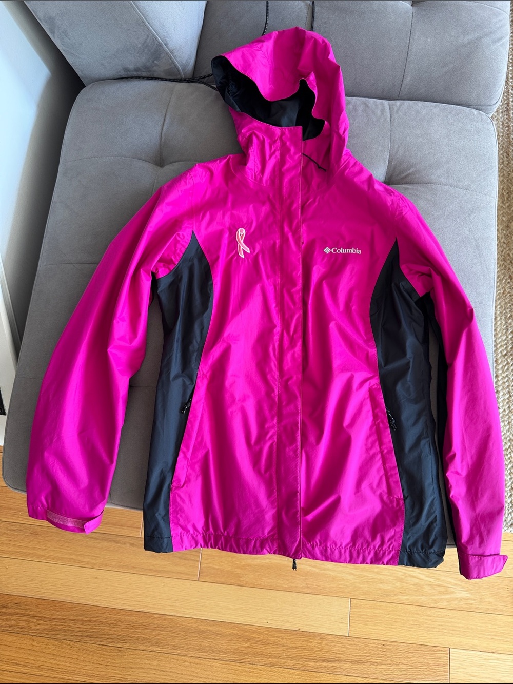 Columbia Kids' Bright Pink and Black Hooded Rain Jacket